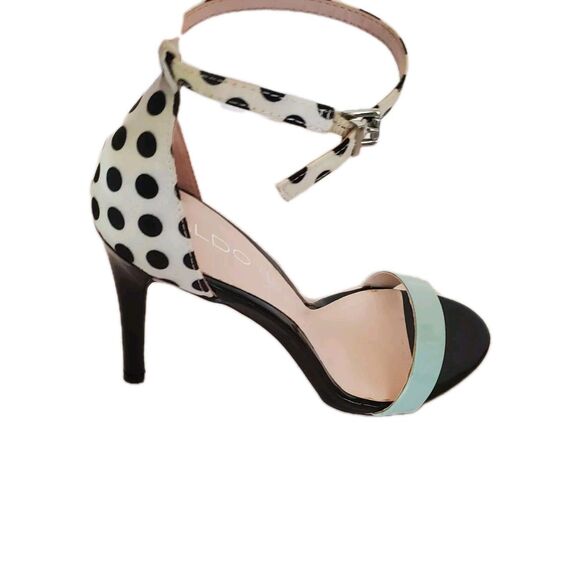 Aldo Dress Sandal Women 8.5 High Heeled Patent Leather Ankle Strap Polka Dot Fun - Picture 11 of 11